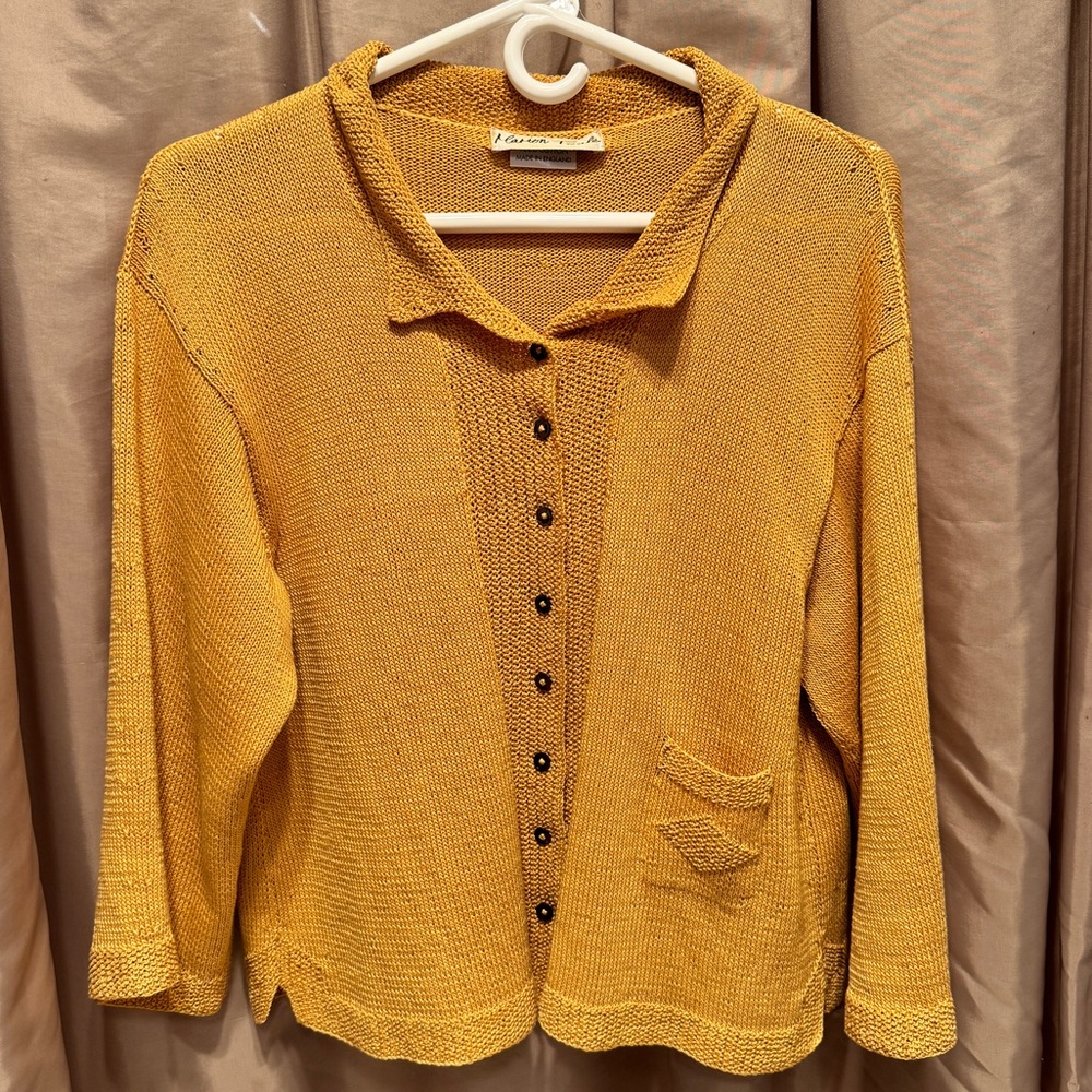 100% cotton made in England Mustard Knit Button-Up Cardigan